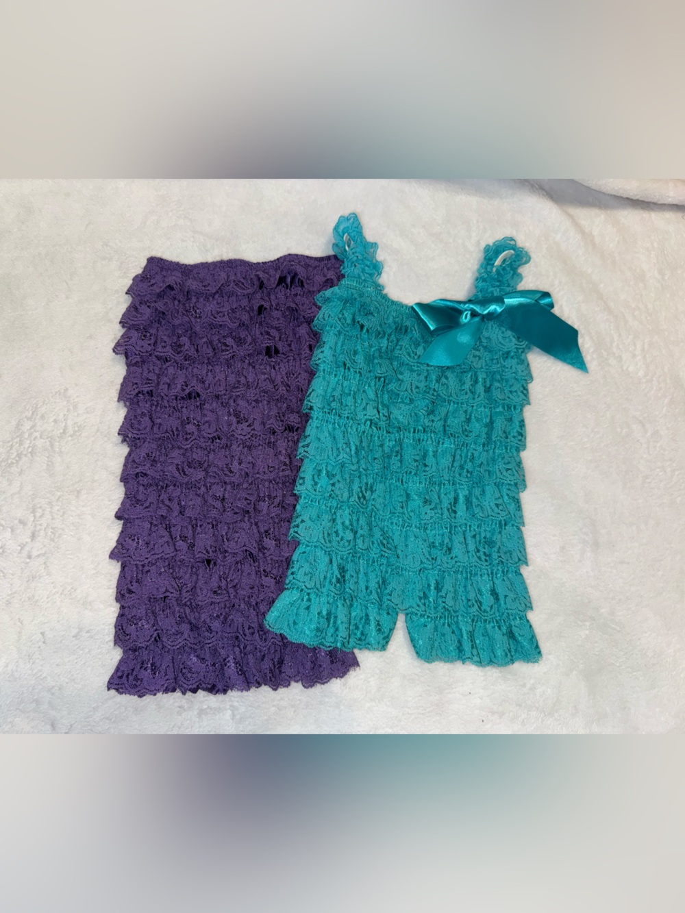 Ruffled Lace Baby Romper and Tube Set - Teal & Purple
